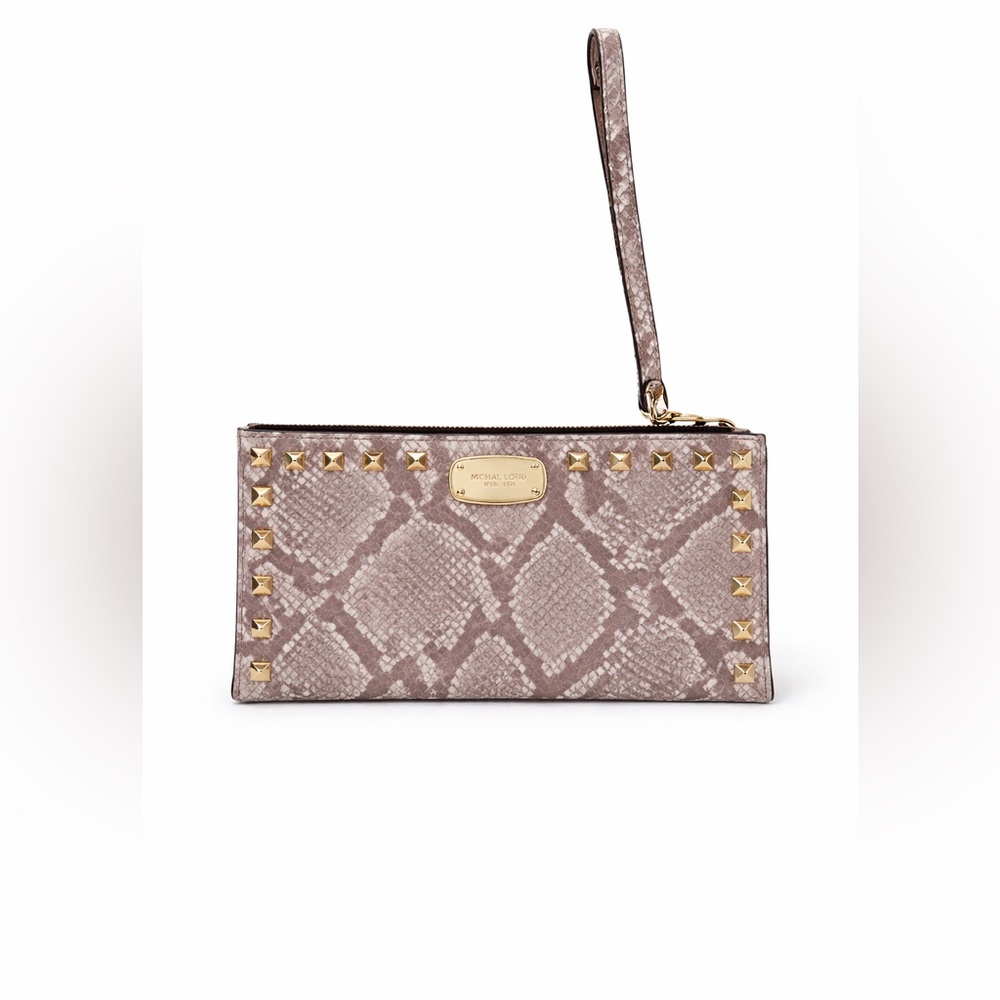 🤎✨ Michael Kors Snakeskin Print Studded Wristlet Clutch